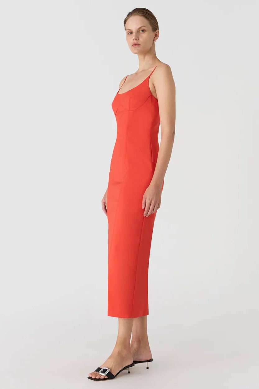 Misha Lena Sateen Midi Dress - Tangerine Red