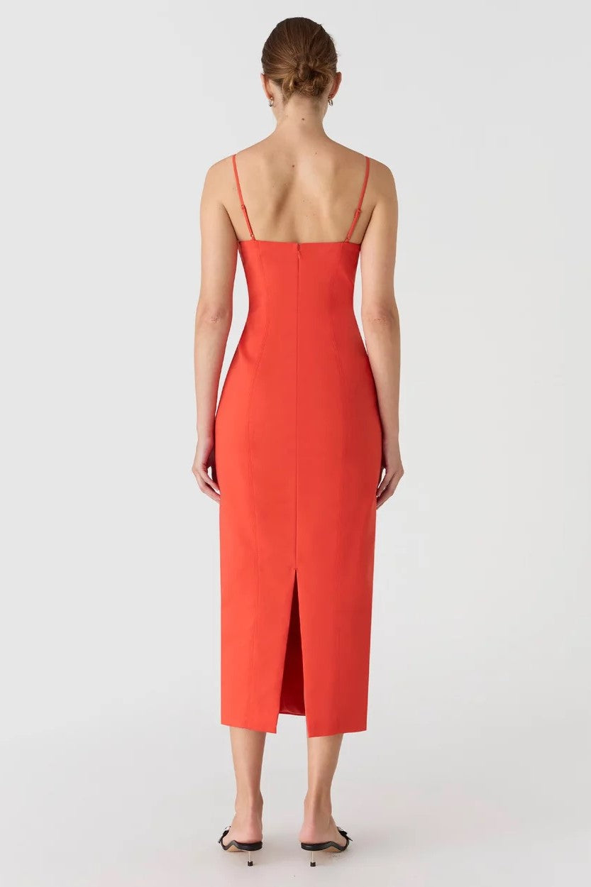 Misha Lena Sateen Midi Dress - Tangerine Red