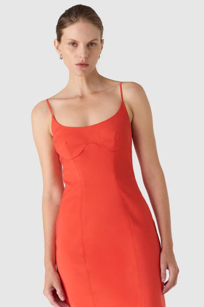 Misha Lena Sateen Midi Dress - Tangerine Red