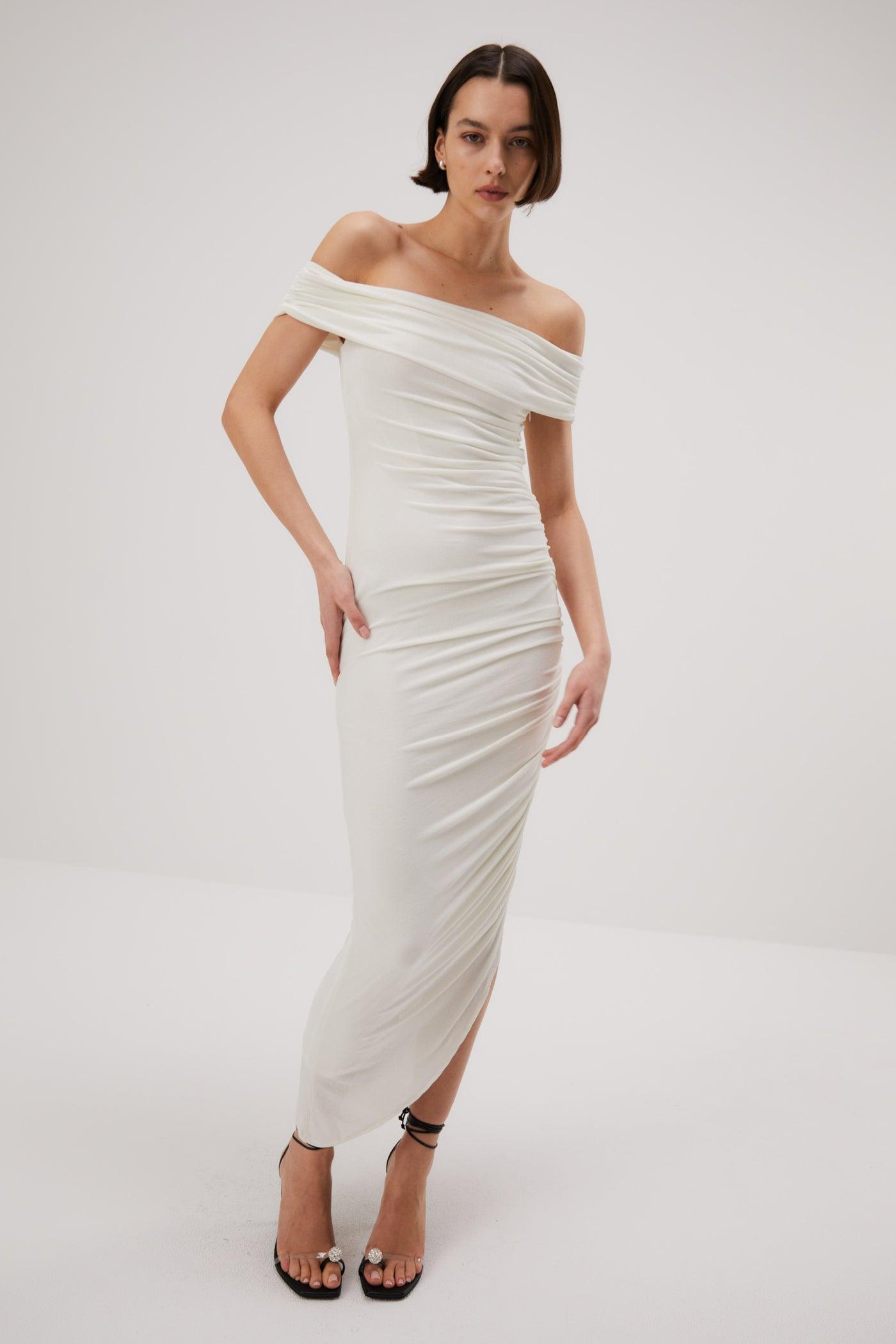 Misha Keoni Slinky Jersey Midi Dress - Ivory | JAUS