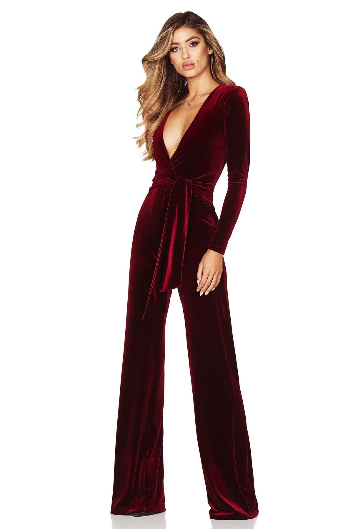 Nookie Vamp Velvet Jumpsuit - Wine | JAUS