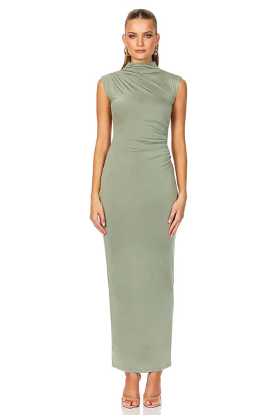 Nookie Olivia High Neck Midi Dress - Sage