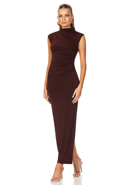 Nookie Olivia High Neck Midi Dress - Cocoa