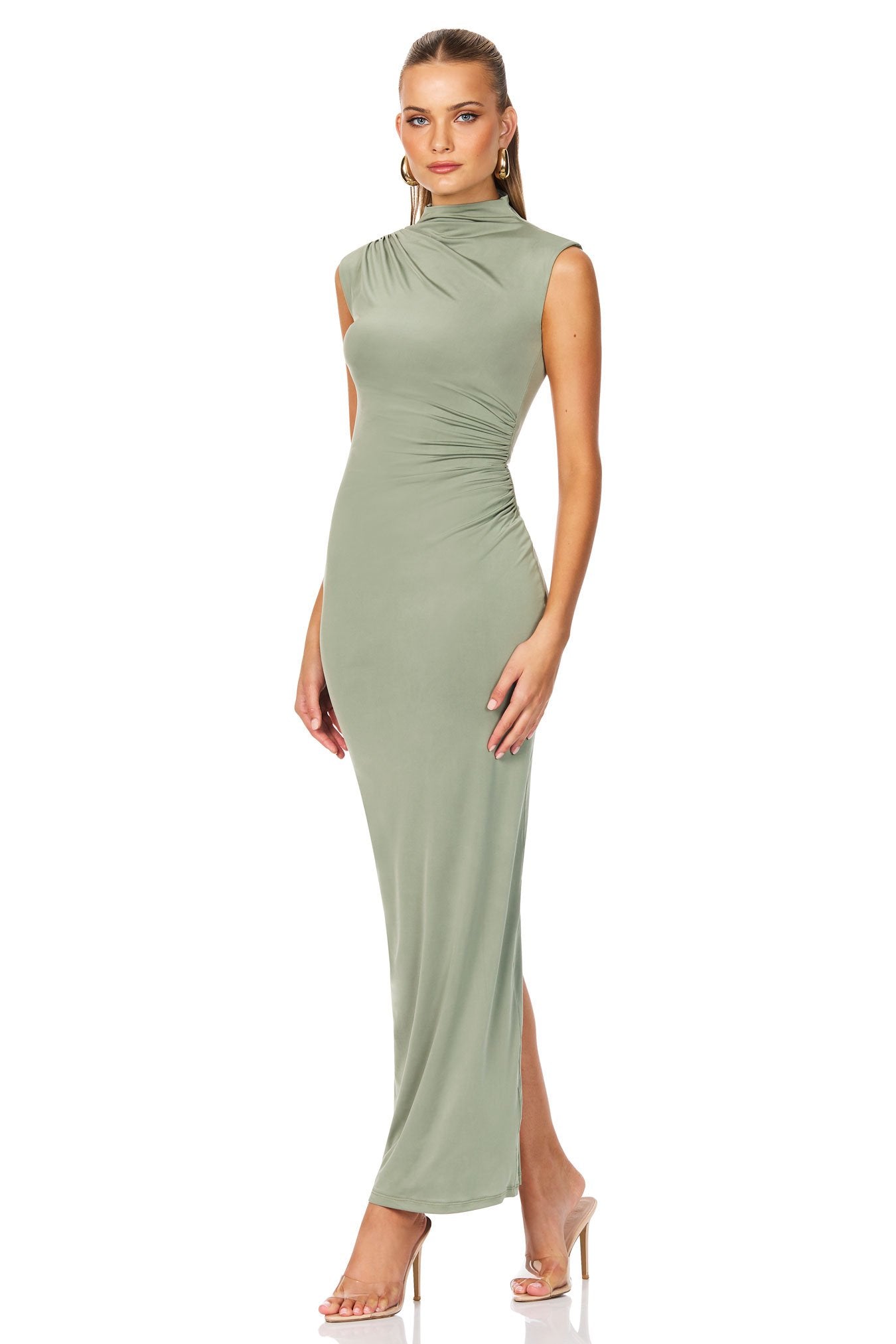 Nookie Olivia High Neck Midi Dress - Sage