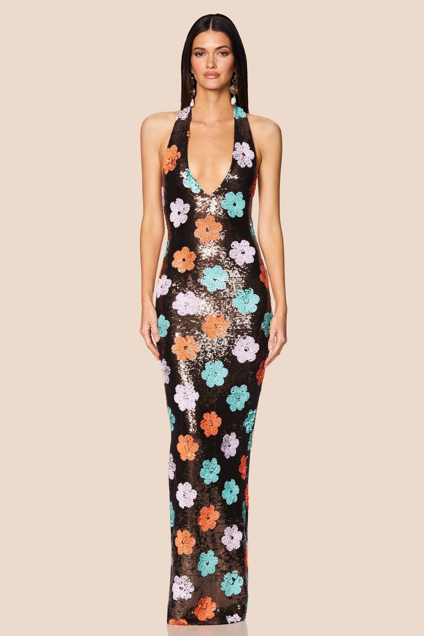 Nookie Sienna Halter Gown - Floral Sequin