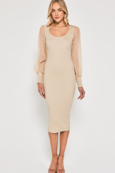 Amelia Knit Midi Dress - Cream - SHOPJAUS - JAUS