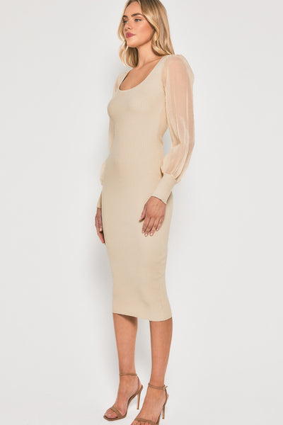 Amelia Knit Midi Dress - Cream - SHOPJAUS - JAUS