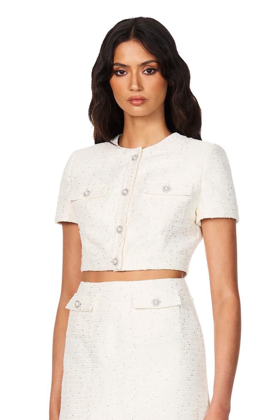 Nookie Tarsha Tweed Crop - White