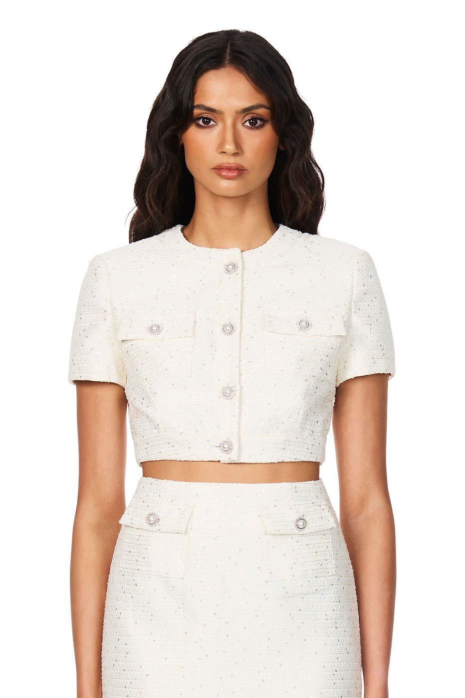 Nookie Tarsha Tweed Crop - White