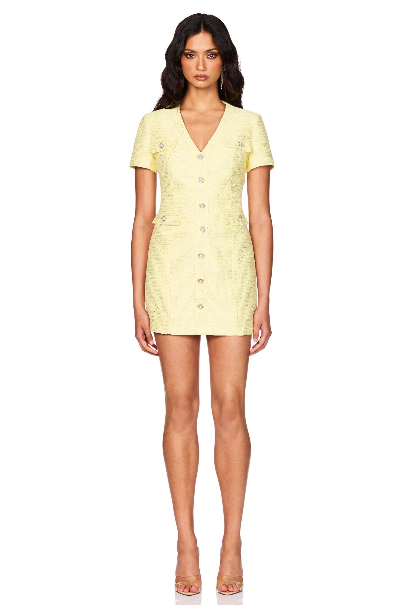 Nookie Tarsha Tweed Mini Dress - Lemon