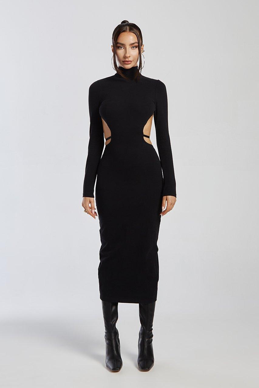 Valerie Midi Dress - Black | JAUS